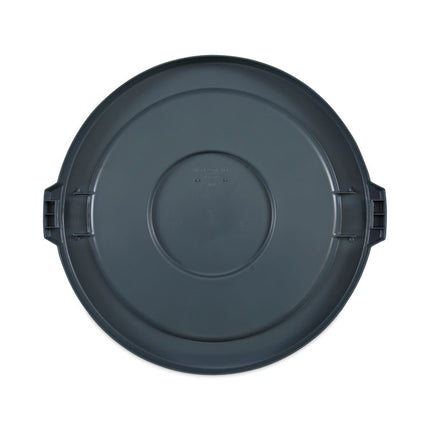 Lids For 32 Gal Waste Receptacle, Flat-Top, Round, Plastic, Gray