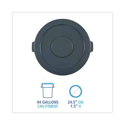 Lids For 44 Gal Waste Receptacles, Flat-Top, Round, Plastic Gray