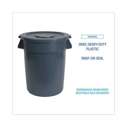 Lids For 44 Gal Waste Receptacles, Flat-Top, Round, Plastic Gray