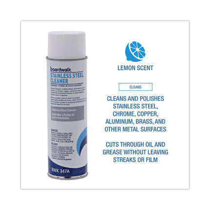 Stainless Steel Cleaner and Polish, Water-in-Oil Based, Lemon Scent, 18 oz Aerosol Spray, 12/Carton