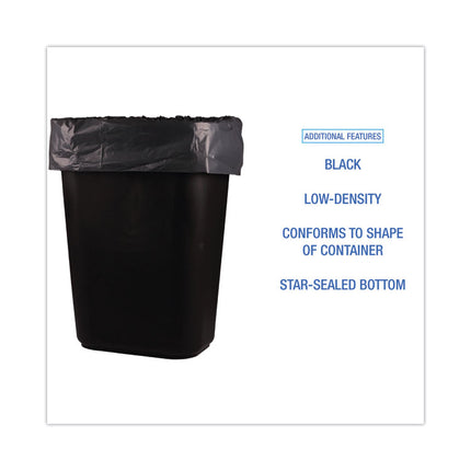 Low-Density Waste Can Liners, 16 gal, 1 mil, 24" x 32", Black, Perforated Roll, 10 Bags/Roll, 15 Rolls/Carton