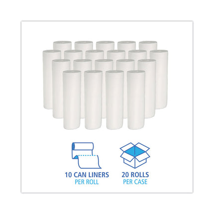 Low-Density Waste Can Liners, 30 gal, 0.5 mil, 30" x 36", White, Perforated Roll, 10 Bags/Roll, 20 Rolls/Carton