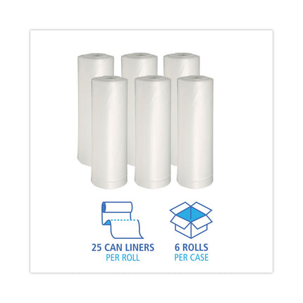Low-Density Waste Can Liners, 33 gal, 0.6 mil, 33" x 39", White, Perforated Roll, 25 Bags/Roll, 6 Rolls/Carton