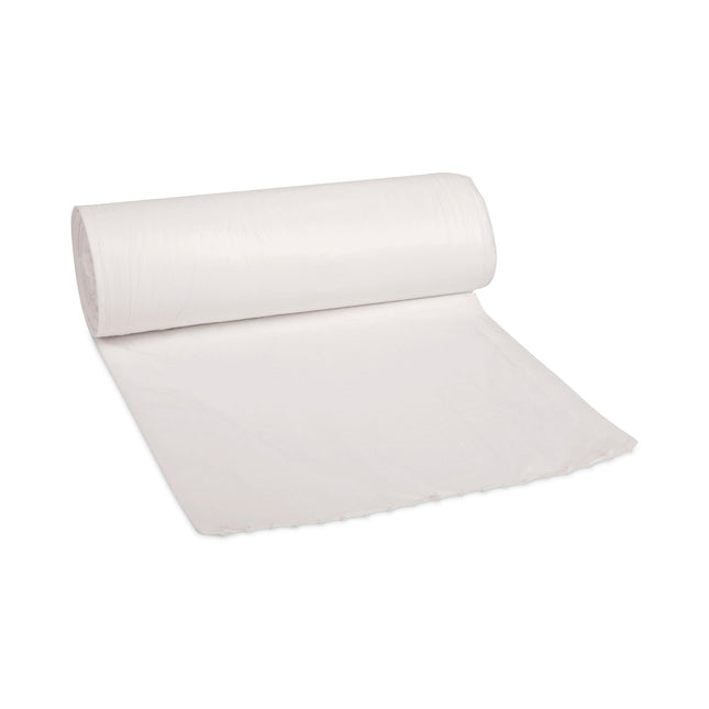 Low-Density Waste Can Liners, 60 gal, 0.5 mil, 38" x 58", White, Perforated Roll, 10 Bags/Roll, 10 Rolls/Carton