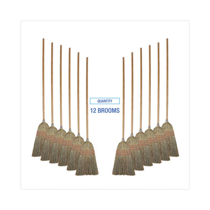 Parlor Broom, Corn Fiber Bristles, 55" Overall Length, Natural, 12/carton