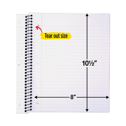 Wirebound Notebook, 1-Subject, Wide/Legal Rule, Assorted Cover Colors (Set 8), (100) 10.5 x 8 Sheets, 6/Pack