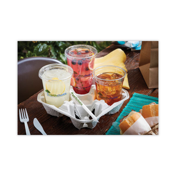 EarthChoice Carry-Safe Beverage Carrier, 8 oz to 32 oz, Four Cups + Food Tray, Natural, 300/Carton