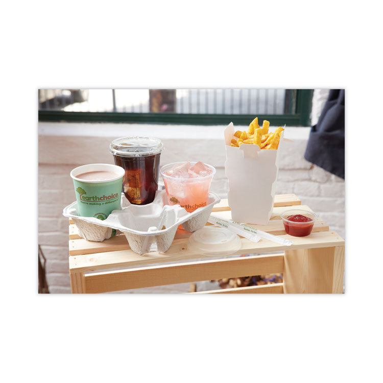 EarthChoice Carry-Safe Beverage Carrier, 8 oz to 32 oz, Four Cups + Food Tray, Natural, 300/Carton
