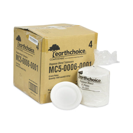 EarthChoice Compostable Fiber-Blend Bagasse Dinnerware, Plate, Sugarcane, 6" dia, Natural, 1,000/Carton