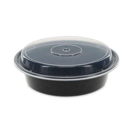 Newspring VERSAtainer Microwavable Containers, 24 oz, 7" Diameter, Black/Clear, Plastic, 150/Carton