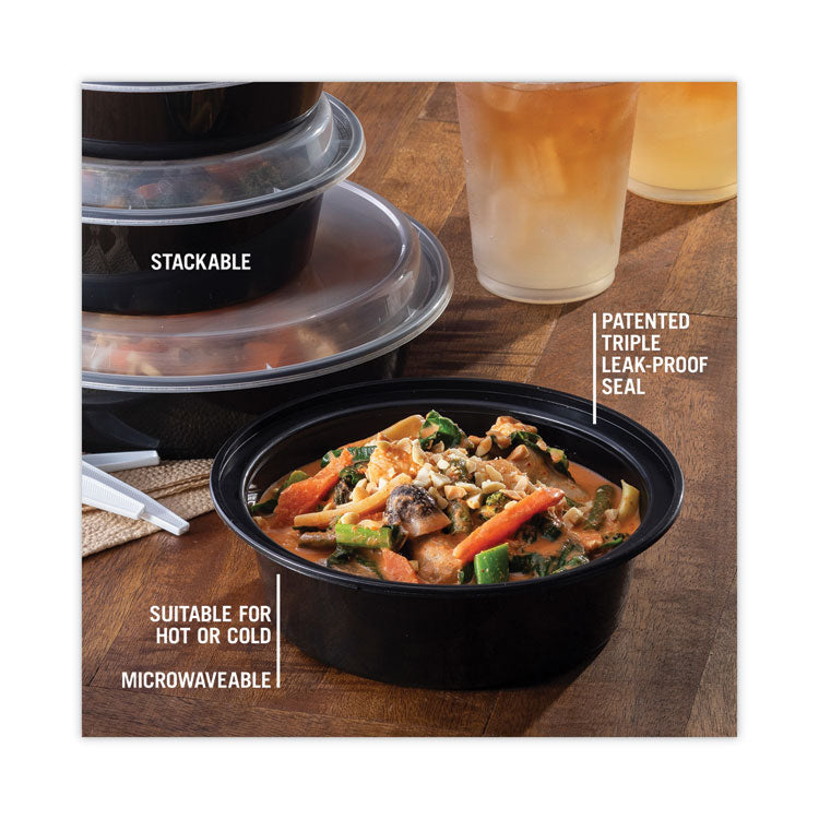 Newspring VERSAtainer Microwavable Containers, 32 oz, 7" Diameter x 2" h, Black/Clear, Plastic, 150/Carton