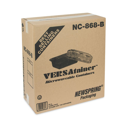 Newspring VERSAtainer Microwavable Containers, 28 oz, 8.8 x 6 x 2, Black Base/Clear Lid, Plastic, 150/Carton