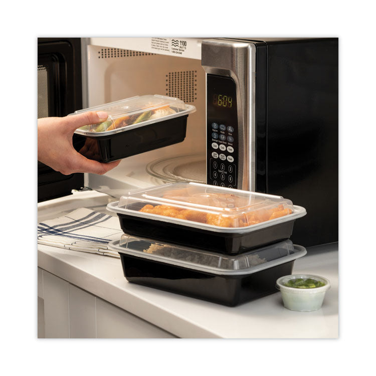 Newspring VERSAtainer Microwavable Containers, 28 oz, 8.8 x 6 x 2, Black Base/Clear Lid, Plastic, 150/Carton