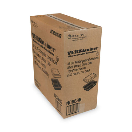 Newspring VERSAtainer Microwavable Containers, 38 oz, 8.8 x 6 x 2.5, Black/Clear, Plastic, 150/Carton