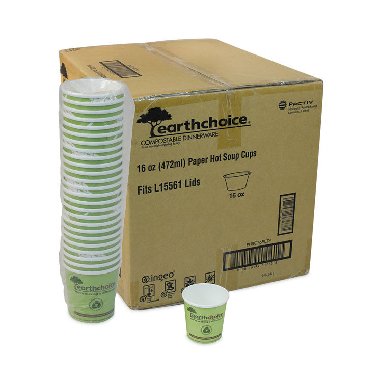EarthChoice Compostable Soup Cup Large, 16 oz, 3.63" Diameter x 3.88" h, Green, Paper, 500/Carton