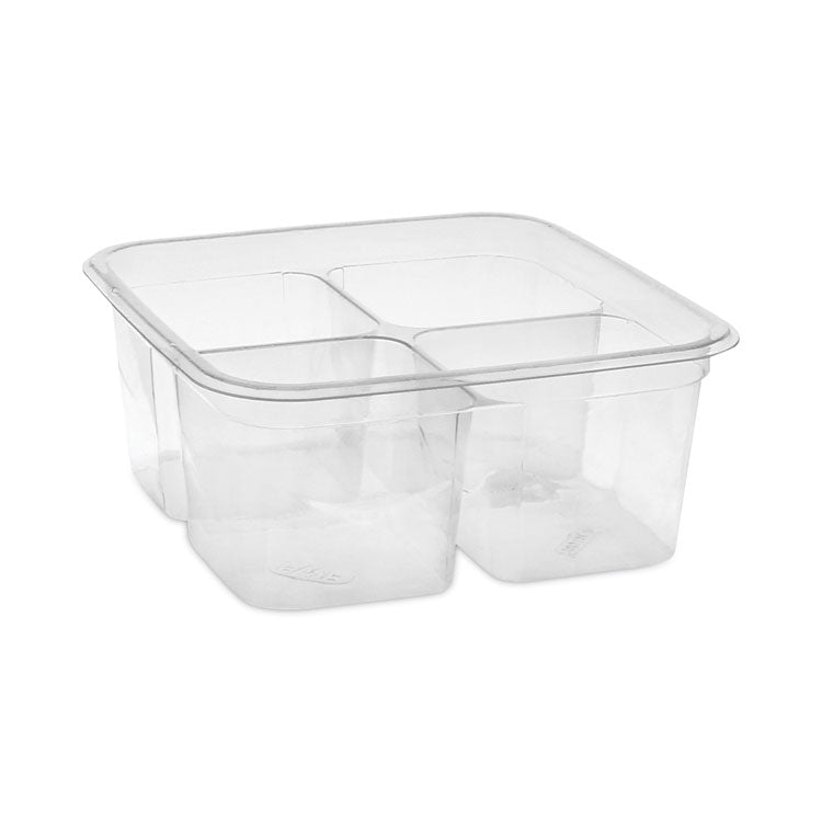 EarthChoice Square Recycled Bowl, 4 Compartments, 32 oz, 6.13 x 6.13 x 2.61, Clear, Plastic, 360/Carton