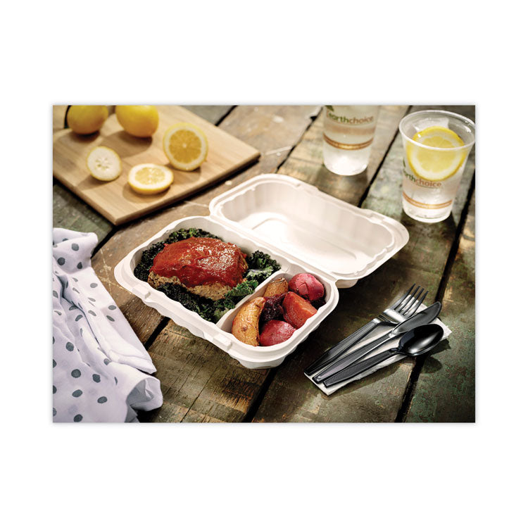 EarthChoice SmartLock Microwavable MFPP Hinged Lid Container, 2 Compartments, 9 x 6 x 3, White, Plastic, 270/Carton