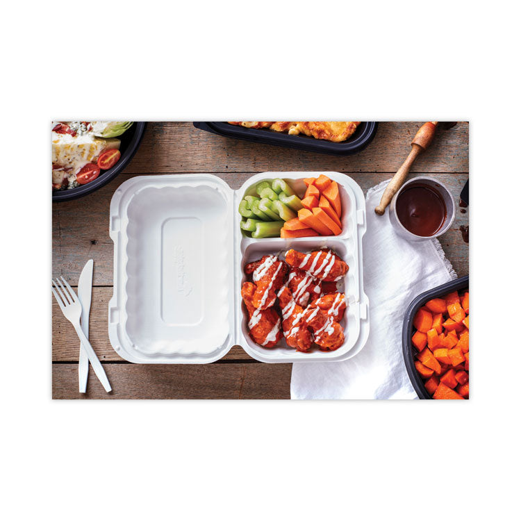 EarthChoice SmartLock Microwavable MFPP Hinged Lid Container, 2 Compartments, 9 x 6 x 3, White, Plastic, 270/Carton