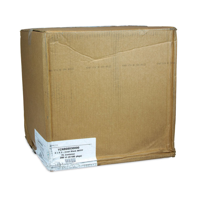 EarthChoice SmartLock Microwavable MFPP Hinged Lid Container, 3 Compartments, 8.3 x 8.3 x 3.4, Black, Plastic, 200/Carton