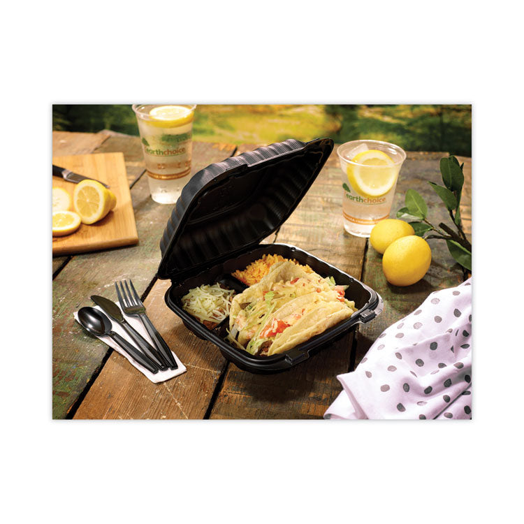 EarthChoice SmartLock Microwavable MFPP Hinged Lid Container, 3 Compartments, 8.3 x 8.3 x 3.4, Black, Plastic, 200/Carton