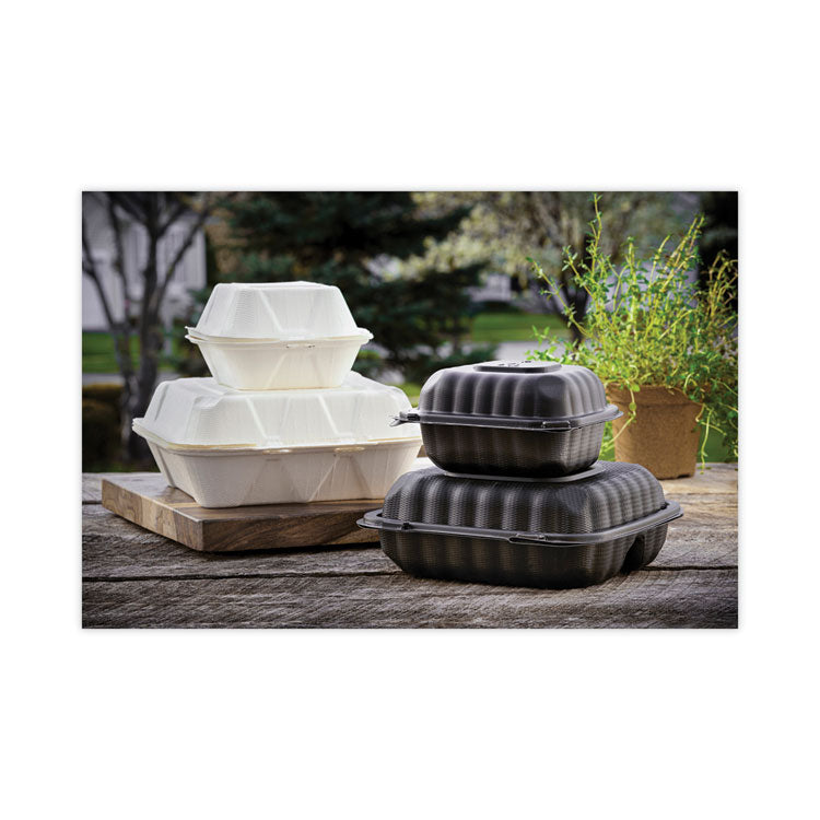 EarthChoice SmartLock Microwavable MFPP Hinged Lid Container, 3 Compartments, 8.3 x 8.3 x 3.4, Black, Plastic, 200/Carton