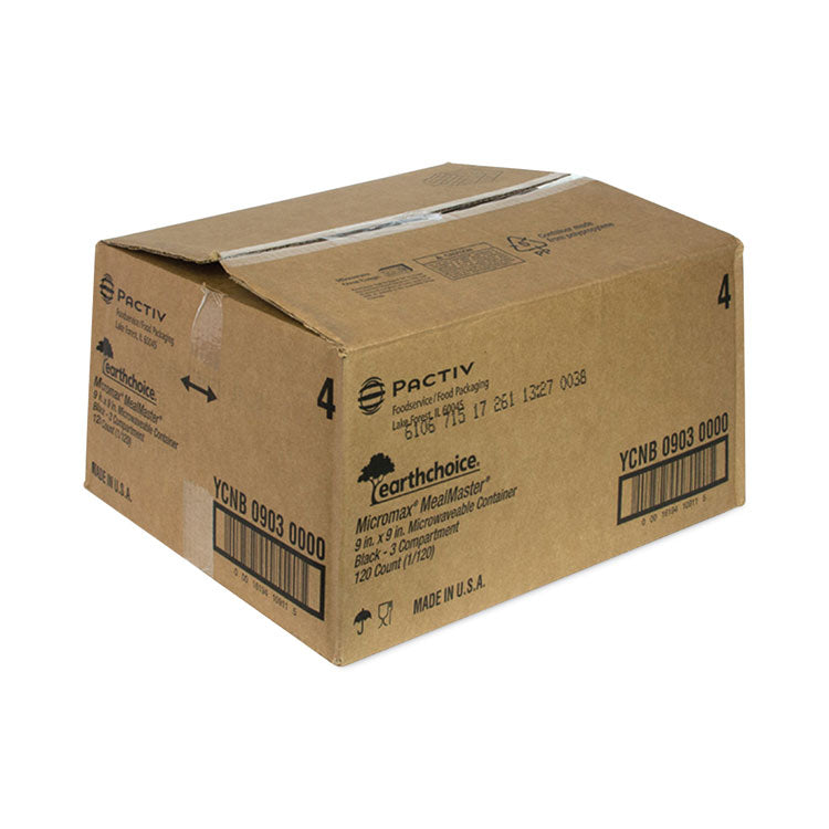 EarthChoice SmartLock Microwavable MFPP Hinged Lid Container, 3 Compartments, 9.33 x 8.88 x 3.1, Black, Plastic, 120/Carton