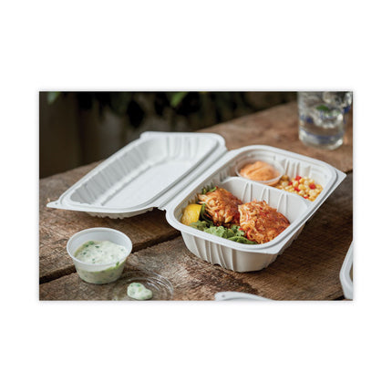 EarthChoice Vented Microwavable MFPP Hinged Lid Container, 2 Compartments, 9 x 6 x 3.1, White, Plastic, 170/Carton