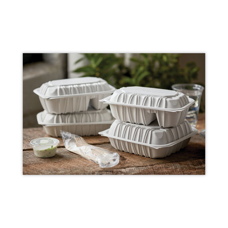 EarthChoice Vented Microwavable MFPP Hinged Lid Container, 2 Compartments, 9 x 6 x 3.1, White, Plastic, 170/Carton