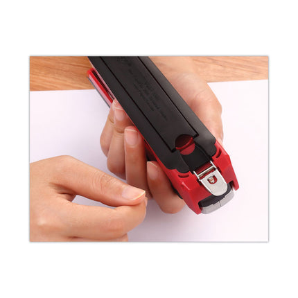 InPower One-Finger 3-in-1 Desktop Stapler with Antimicrobial Protection, 28-Sheet Capacity, Red/Silver