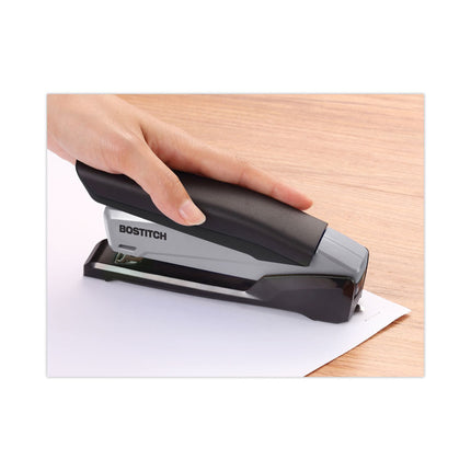 EcoStapler Spring-Powered Desktop Stapler with Antimicrobial Protection, 20-Sheet Capacity, Gray/Black