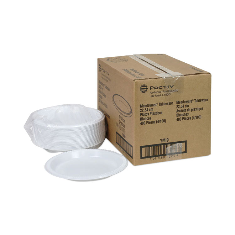 Meadoware Impact Plastic Dinnerware, Plate, 8.88" dia, White, 400/Carton
