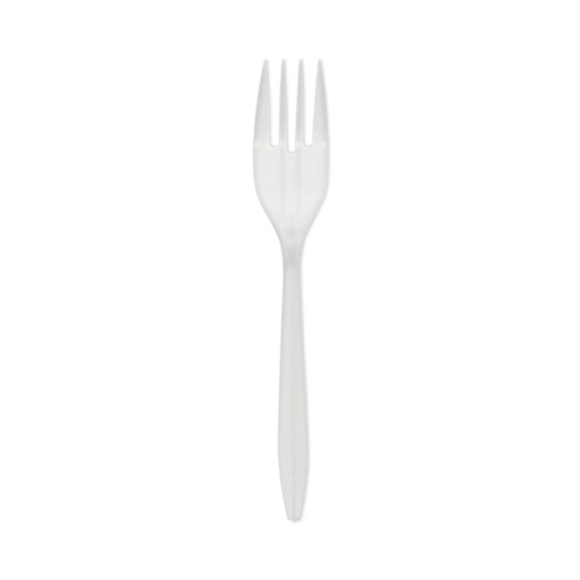 Fieldware Cutlery, Mediumweight Fork, Plastic, White, 1,000/Carton