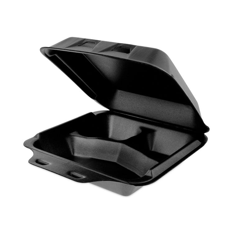 SmartLock Foam Hinged Lid Container, Medium, 3 Compartments, 8 x 8.5 x 3, Black, 150/Carton