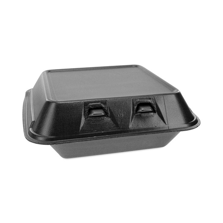 SmartLock Foam Hinged Lid Container, Medium, 3 Compartments, 8 x 8.5 x 3, Black, 150/Carton