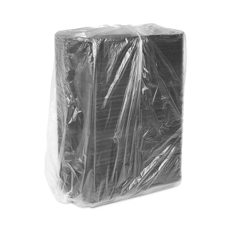 SmartLock Foam Hinged Lid Container, Large, 3 Compartments, 9 x 9.5 x 3.25, Black, 150/Carton