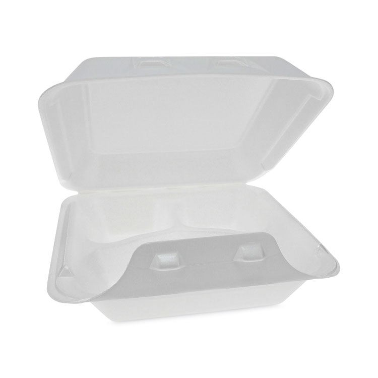 SmartLock Foam Hinged Lid Container, Medium, 3 Compartments, 8 x 8.5 x 3, White, 150/Carton
