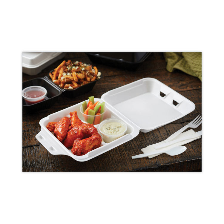 SmartLock Foam Hinged Lid Container, Medium, 3 Compartments, 8 x 8.5 x 3, White, 150/Carton