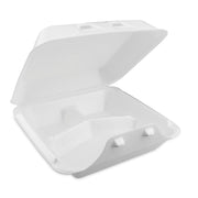 SmartLock Foam Hinged Lid Container, Large, 3 Compartments, 9 x 9.25 x 3.25, White, 150/Carton