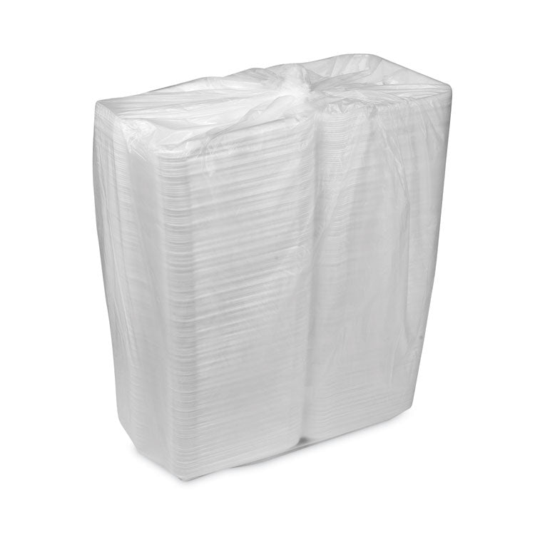 SmartLock Foam Hinged Lid Container, Large, 3 Compartments, 9 x 9.25 x 3.25, White, 150/Carton