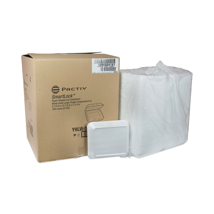 SmartLock Foam Hinged Lid Container, X-Large, 9.5 x 10.5 x 3.25, White, 250/Carton