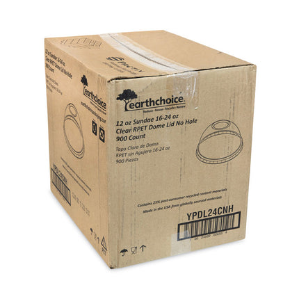 EarthChoice Strawless RPET Lid, Dome Lid, Fits 12 oz to 24 oz "B" Cups, Plastic, Clear, 1,020/Carton