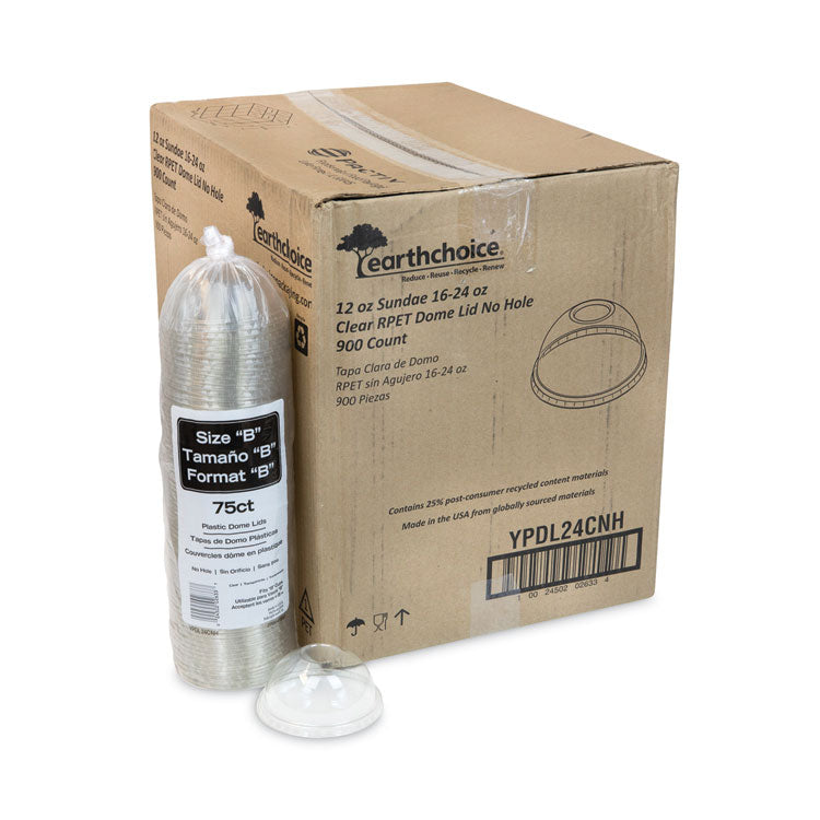 EarthChoice Strawless RPET Lid, Dome Lid, Fits 12 oz to 24 oz "B" Cups, Plastic, Clear, 1,020/Carton