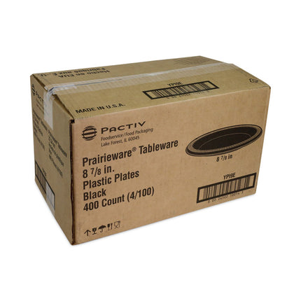 Prairieware Impact Plastic Dinnerware, Plate, 8.88" dia, Black, 400/Carton