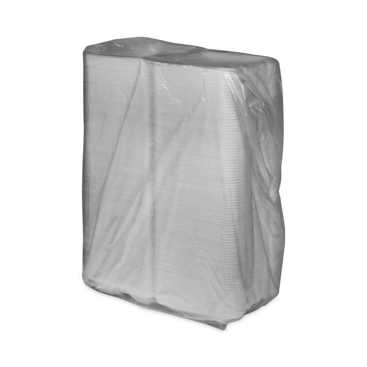 Vented Foam Hinged Lid Container, Dual Tab Lock Economy, 3 Compartments, 9.13 x 9 x 3.25, White, 150/Carton