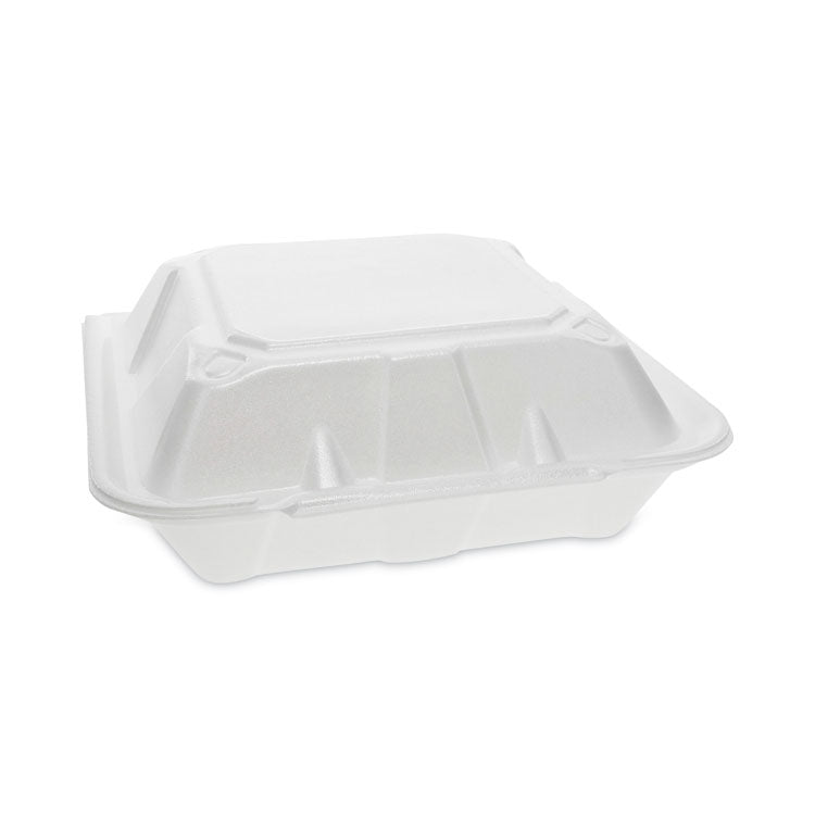 Vented Foam Hinged Lid Container, Dual Tab Lock, 3 Compartments, 9.13 x 9 x 3.25, White, 150/Carton