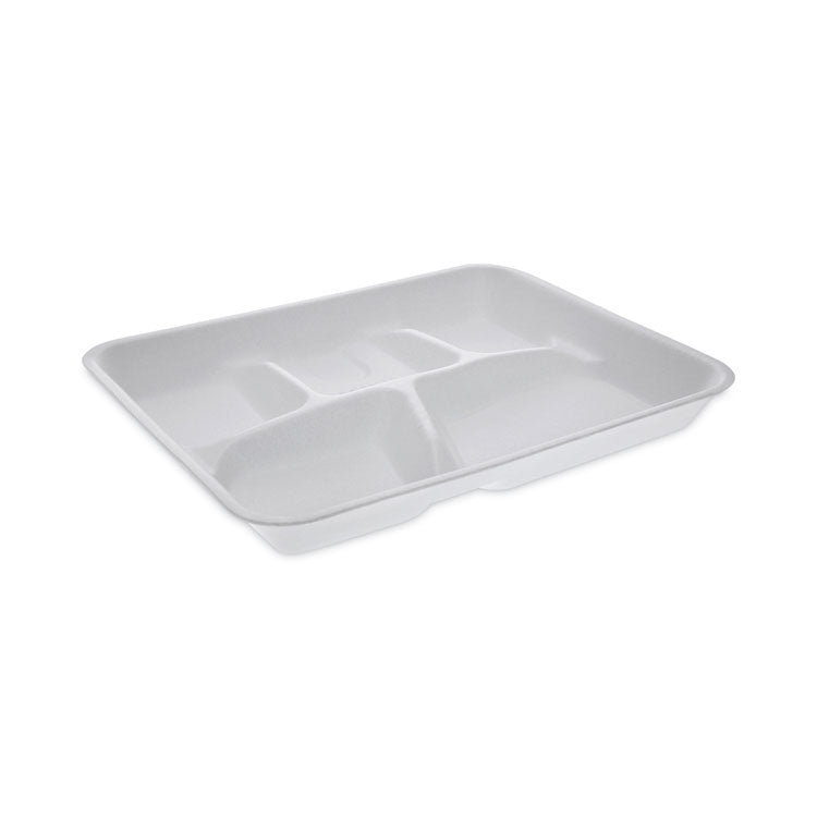 Foam School Trays, 5-Compartment Tray, 8.25 x 10.5 x 1, White, 500/Carton