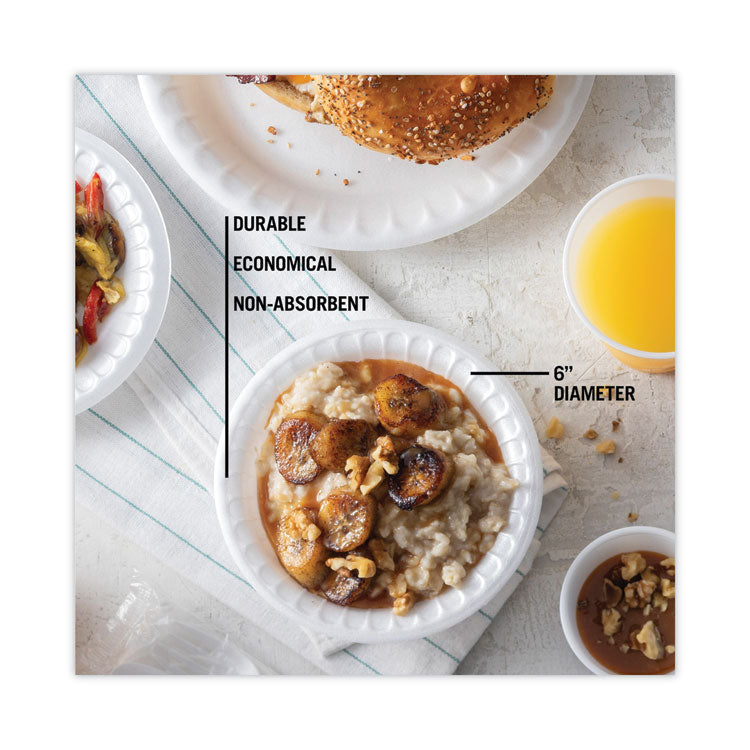 Placesetter Satin Non-Laminated Foam Dinnerware, Plate, 6" dia, White, 1,000/Carton