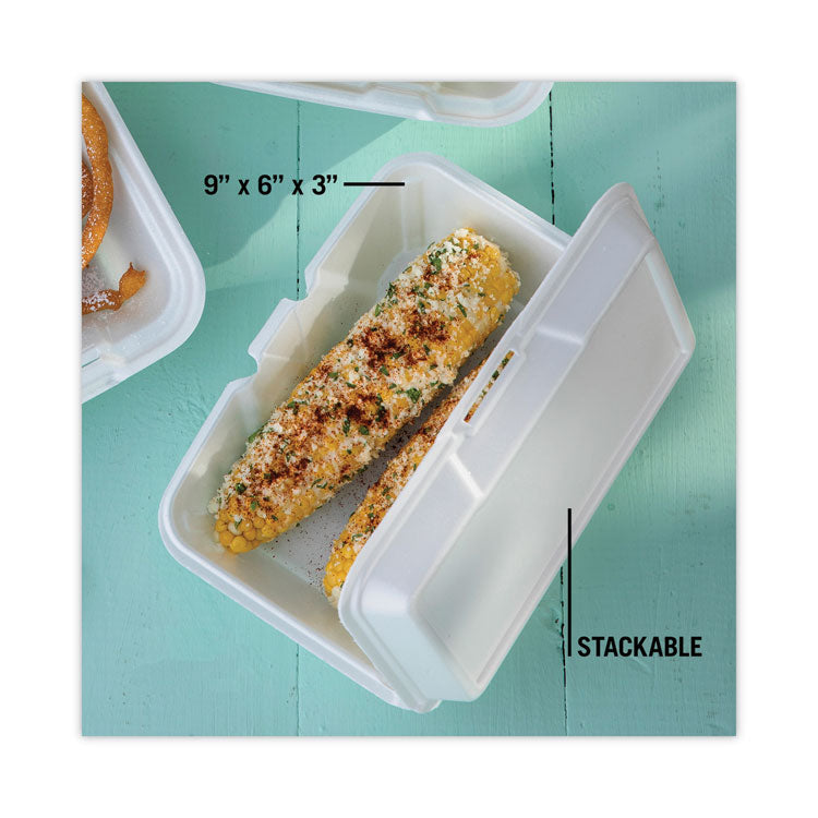 Foam Hinged Lid Container, Single Tab Lock #205 Utility, 9.19 x 6.5 x 2.75, White, 150/Carton