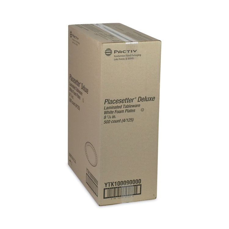 Placesetter Deluxe Laminated Foam Dinnerware, Plate, 8.88" dia, White, 500/Carton