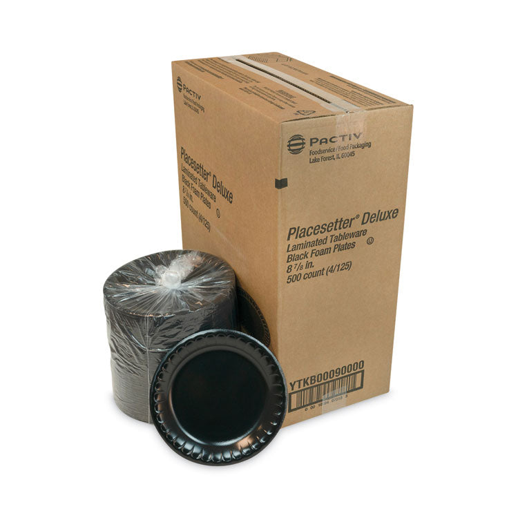 Placesetter Deluxe Laminated Foam Dinnerware, Plate, 9" dia, Black, 500/Carton